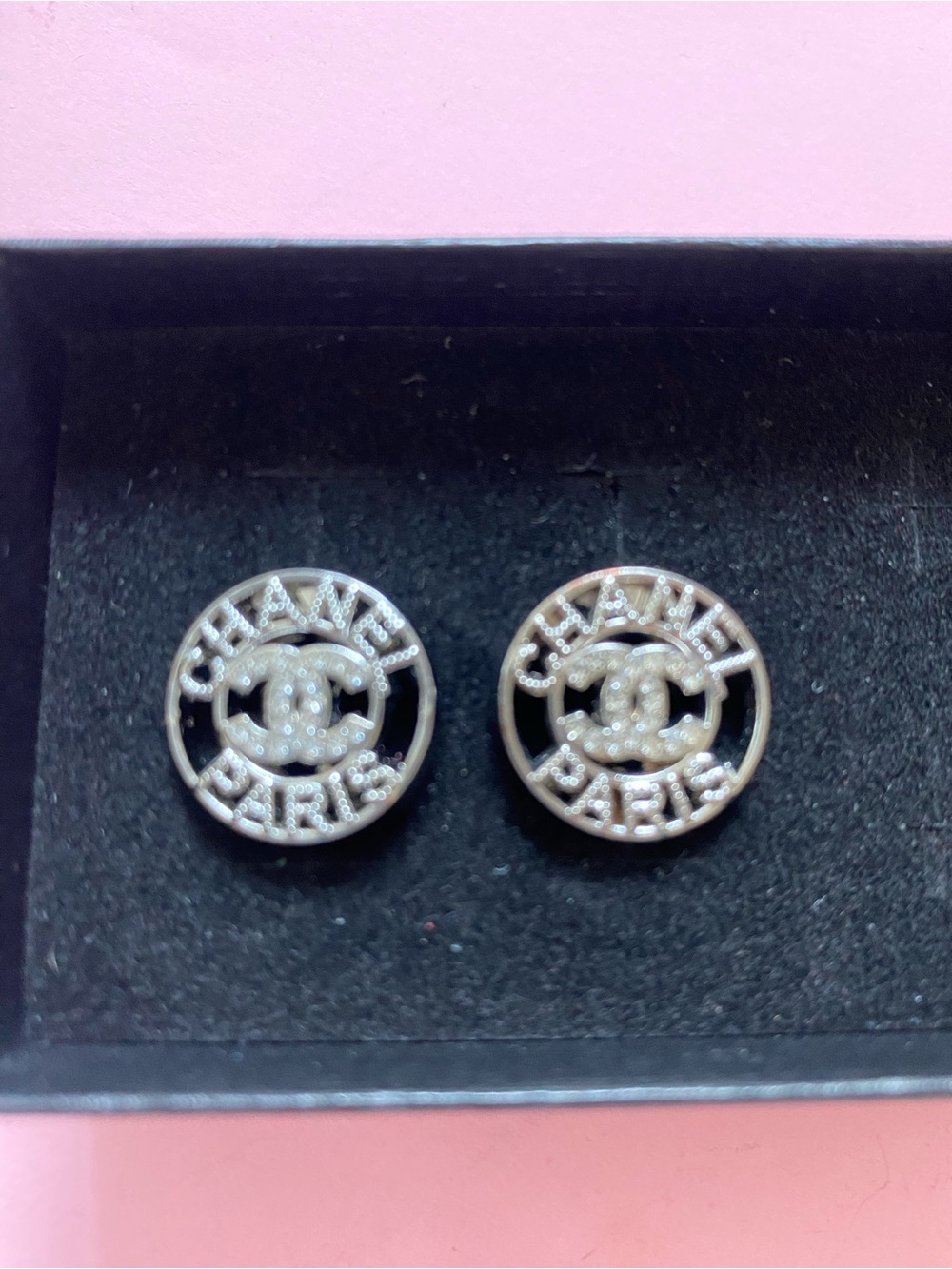 Fasion Silver Crystal CC Logo Round Cufflinks